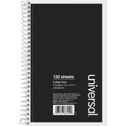 Subject Notebooks|Universal 3-Subject Notebooks, 6" x 9.5", College Ruled, 150 Sheets, Each (UNV66410)
