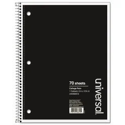 Subject Notebooks|Universal Wirebound Notebook, 8 x 10.5, College Ruled, 70 Sheets, Assorted Color Cover (UNV66610)
