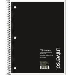 Subject Notebooks|Universal Wirebound Notebook, 8 x 10.5, Wide Ruled, 70 Sheets, Assorted Color Cover (UNV66620)