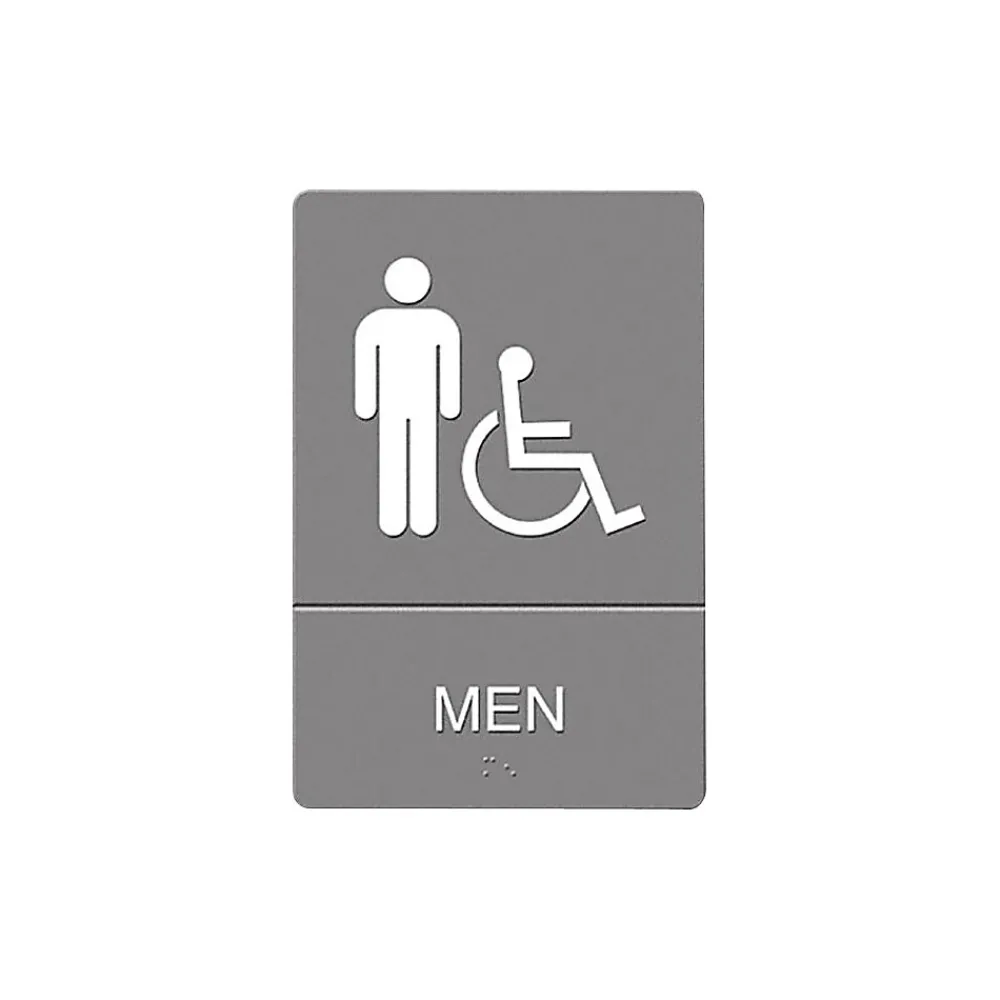 Headline U.S. Stamp & Sign ADA "MEN" Wheelchair Accessible Restroom Sign, 6" x 9", Gray/White (UST4815)