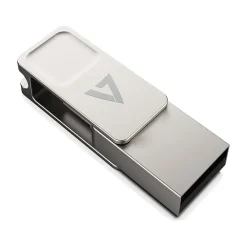 V7 Dual-Purpose 64GB USB-C/USB 3.2 Flash Drive, Silver (VF364GTC)