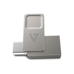 V7 Dual-Purpose 64GB USB-C/USB 3.2 Flash Drive, Silver (VF364GTC)