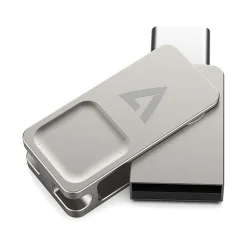 V7 Dual-Purpose 64GB USB-C/USB 3.2 Flash Drive, Silver (VF364GTC)