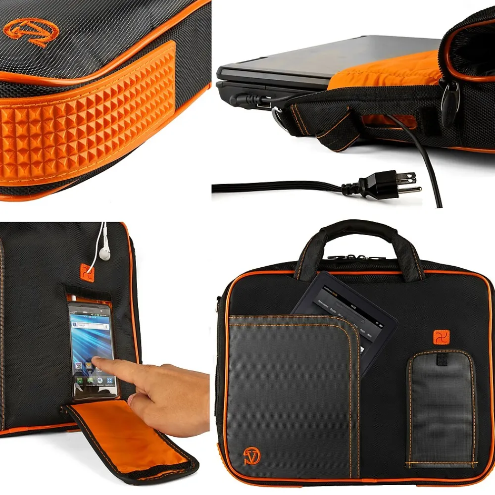 Laptop Bags|Vangoddy Office Busines Travel 12" Nylon Water Resistant Laptop Bag, Black/Orange (PT_000001242)