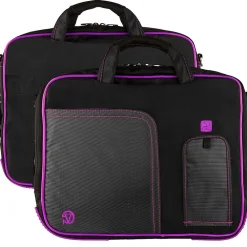 Pindar Laptop Sleeve Messenger Shoulder Bag Fits up to 15" Laptops - Large (Black and Purple)<Vangoddy Discount