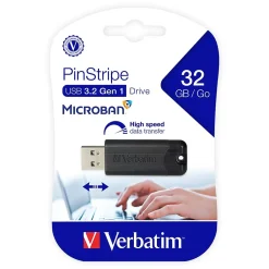 Online Verbatim PinStripe 32GB USB 3.2 Type A Flash Drive, Black (49317)