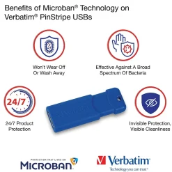 Hot Verbatim PinStripe 32GB USB 3.2 Type A Flash Drive, Blue, Red, 2/Pack (70056)