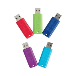 Sale Verbatim PinStripe 32GB USB 3.0 Type-A Flash Drive, Assorted Colors, 5/Pack (70388)