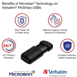 Clearance Verbatim PinStripe 16GB USB 2.0 Type A Flash Drive, Black (49063)