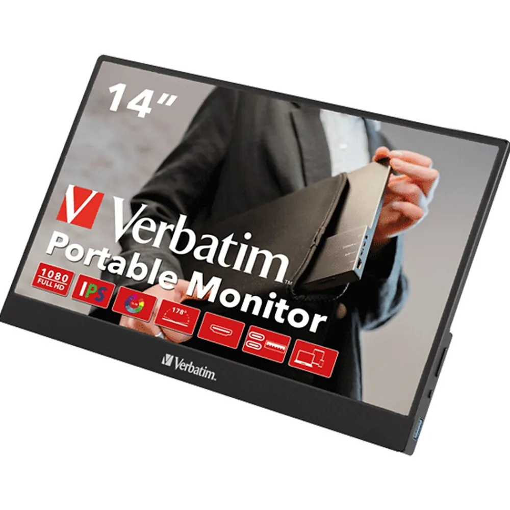 New Verbatim PMT-14 14" Portable Full HD Touchscreen Monitor, Metal Housing, Black (49591)