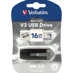 Verbatim Superspeed 16GB USB 3.0 Type A Flash Drive, Black and Gray (49172)