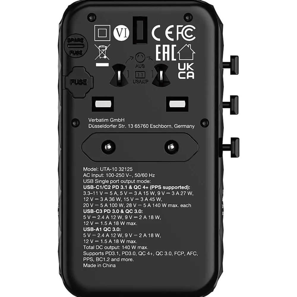 UTA-10 GaN III Universal Travel Adapter 140W – USB-C, USB-A<Verbatim Hot