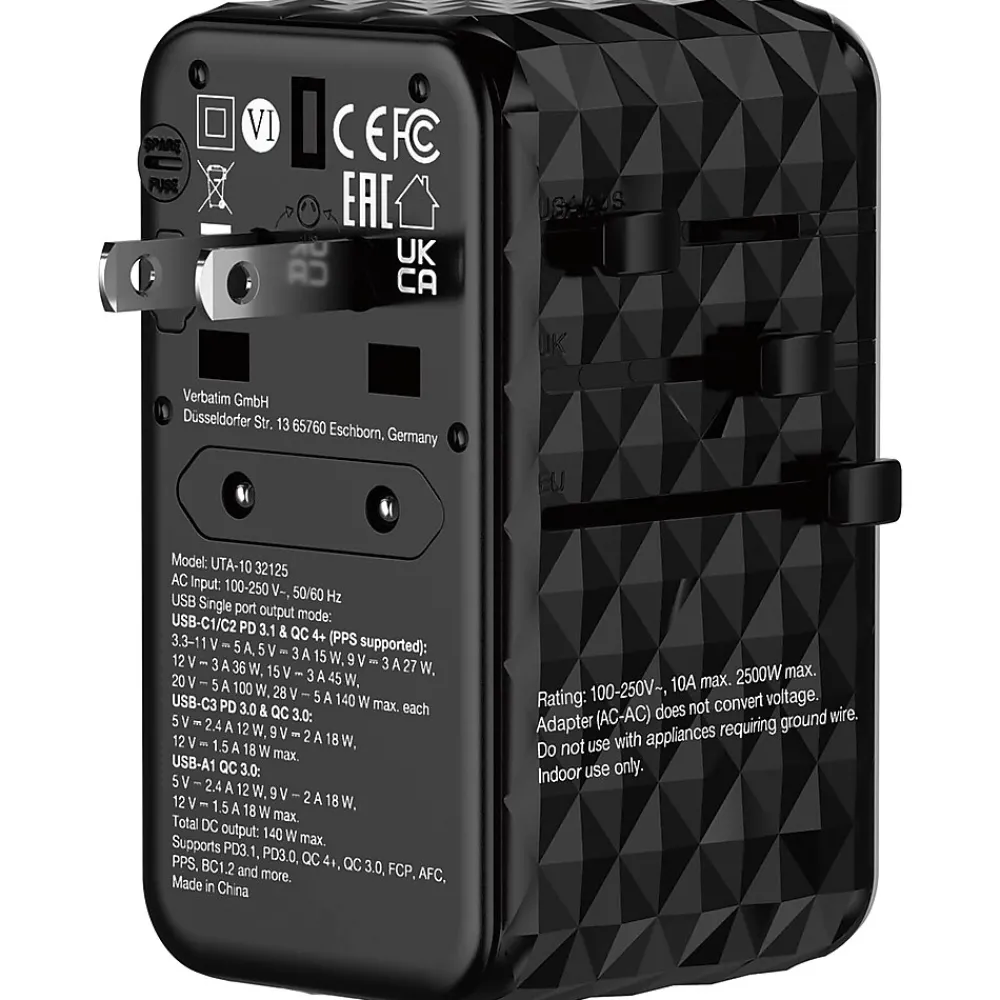 UTA-10 GaN III Universal Travel Adapter 140W – USB-C, USB-A<Verbatim Hot