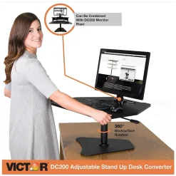 New Victor Technology High Rise Adjustable Standing Desk Converter, 28" W, Laminate Wood (DC200)