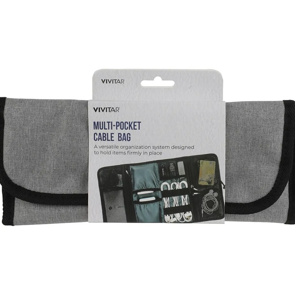 Fabric Multi-Pocket Cable Bag, Gray/Black (QUB4400GRYT3524)<Vivitar Online