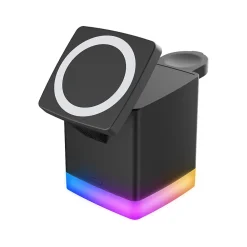 Magnetic 3-in-1 Wireless Charging Stand, USB-C, Black (PWR5003-BLK-T35-12)<Vivitar Online