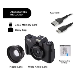 Vivitar VEC XX101 20MP 4K Digital Camera, 0.45X Optical Zoom, Black (VECXX101-BLK-STK-4)