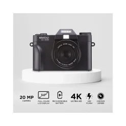 Vivitar VEC XX101 20MP 4K Digital Camera, 0.45X Optical Zoom, Black (VECXX101-BLK-STK-4)