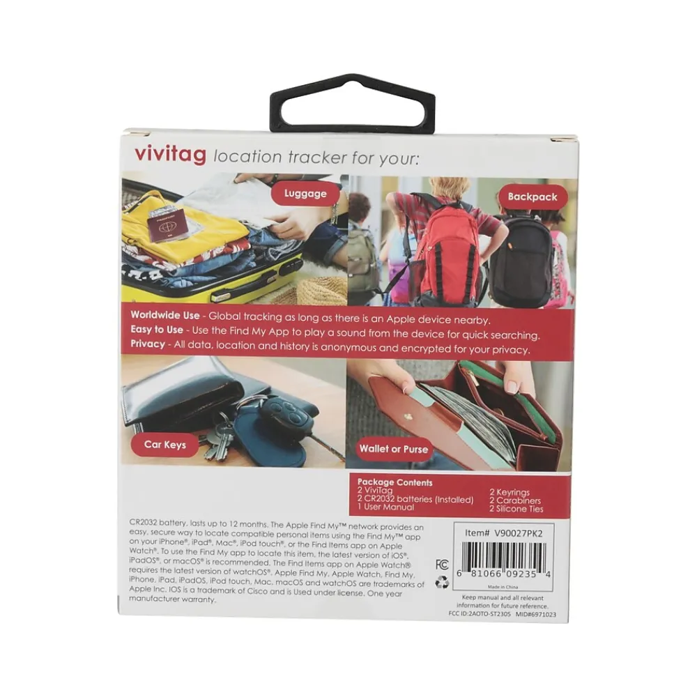 ViviTag Bluetooth Tracker, Black, 2/Pack (V90027PK2-BLK-STK-24)<Vivitar Online