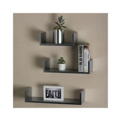 Shelving*V-Light Wood Wall-Mounted Shelves, Gray, 3/Pack (VW161011G)