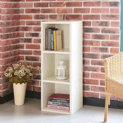 Bookcases*Way Basics 36.8"H Wynwood 3-Cube Narrow Bookcase Organizer and Modern Eco Storage Shelf Unit, White (WB-3CUBE-WE)