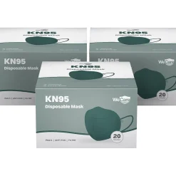 WeCare Disposable KN95 Face Mask, Adult, Dark Green, 20 Masks/Box, 3 Boxes/Pack (TBN203227)