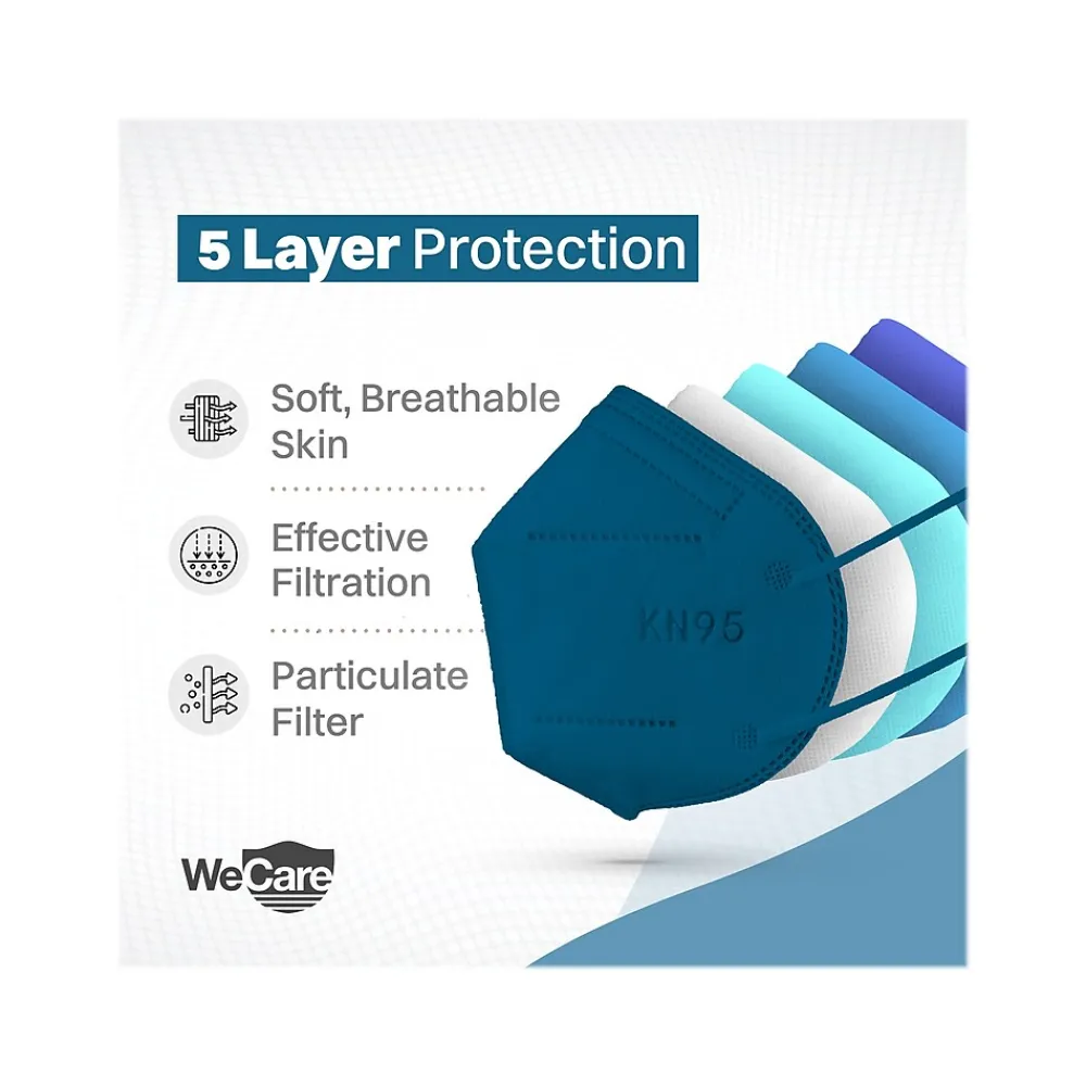 WeCare Ocean Tones Disposable KN95 Fabric Face Masks, One Size, Assorted Colors, 20/Pack (WMN100123)