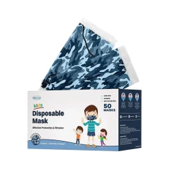 WeCare 3-ply Disposable Face Mask, Individually Wrapped, Kids, Blue Camo, 50/Box (WMN100042)