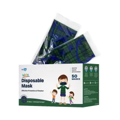 WeCare 3-ply Disposable Face Mask, Kids, Green Plaid, 50/Box (WMN100049)