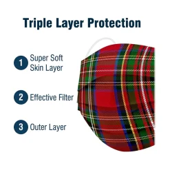 WeCare 3-ply Disposable Face Mask, Kids, Plaid, 50/Box (WMN100051)