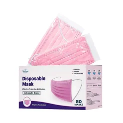 WeCare 3-ply Disposable Face Mask, Individually Wrapped, Adult, Hot Pink, 50/Box (WMN100007)