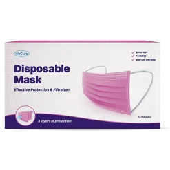 WeCare 3-ply Disposable Face Mask, Individually Wrapped, Adult, Hot Pink, 50/Box (WMN100007)