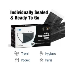 WeCare 4-ply Disposable Face Mask, Adult, Classic Black, 50/Box (WMN100086)