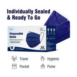 WeCare 3-ply Disposable Face Mask, Adult, Navy, 50/Box (WMN100022)