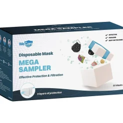 WeCare 3-ply Disposable Face Masks, Mega Sampler, Adult, Assorted Colors, 50/Box (WMN100102)