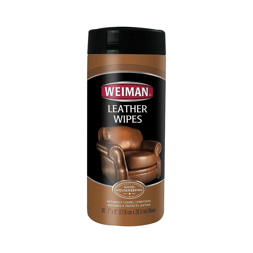 1-Ply Leather Wipes, Lemon Scent, 30 Wipes/Tub (91)<Weiman Discount