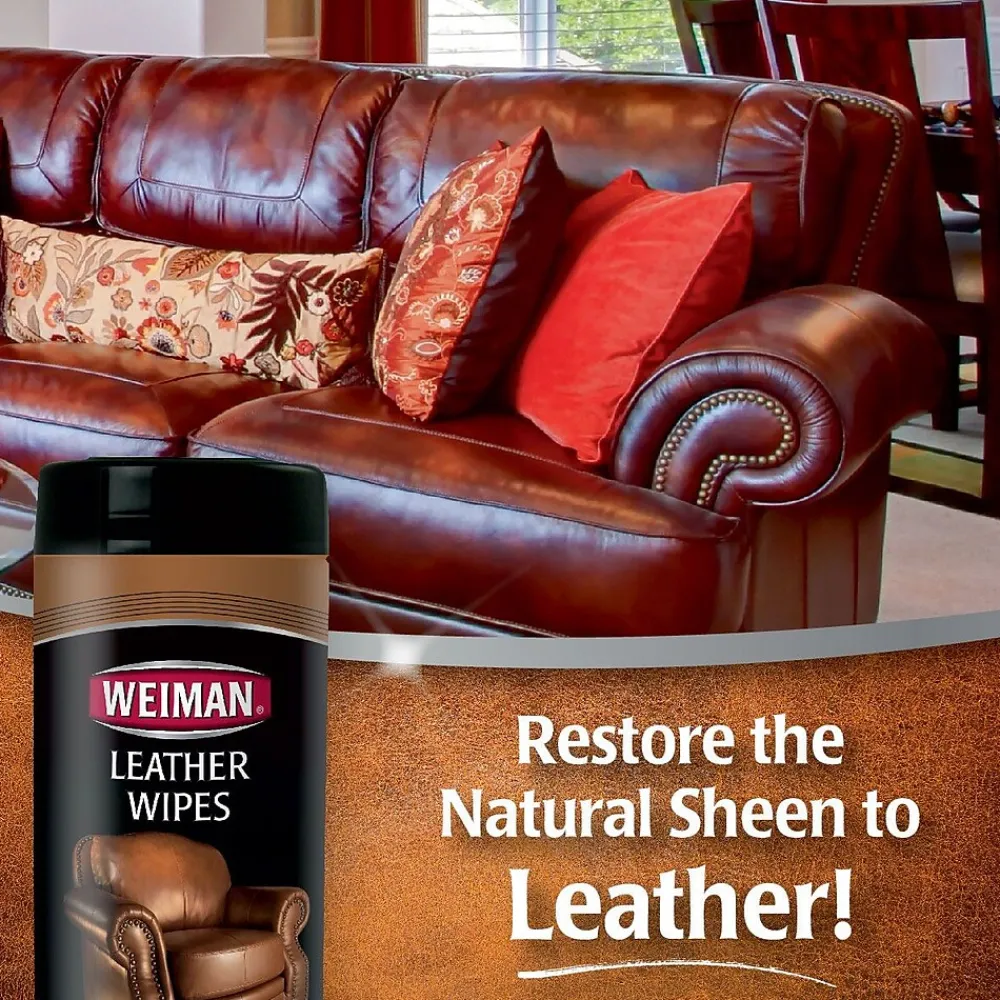 1-Ply Leather Wipes, Lemon Scent, 30 Wipes/Tub (91)<Weiman Discount