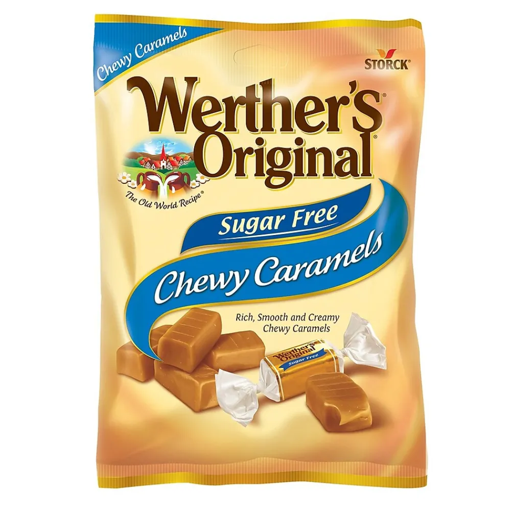 Werther's Original Sugar Free Chewy Caramel Candy, 1.46 oz., 12 Bags/Pack (302-00005)