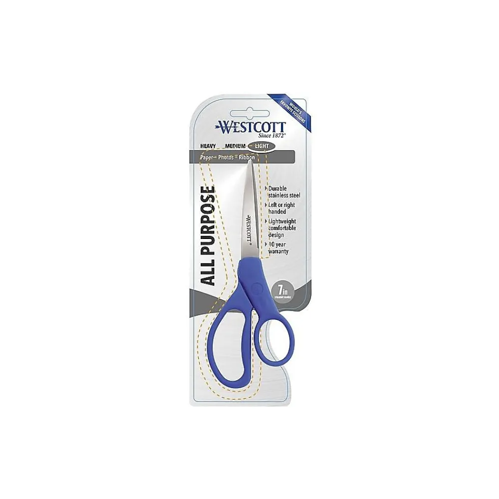 Scissors|Westcott All Purpose Preferred 7" Stainless Steel Scissors, Pointed Tip, Blue (43217)
