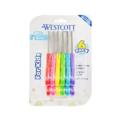 Scissors|Westcott School 5" Stainless Steel Kid's Scissors, Blunt Tip, Assorted Colors, 6/Pack (16454)