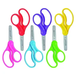 Scissors|Westcott School 5" Stainless Steel Kid's Scissors, Blunt Tip, Assorted Colors, 6/Pack (16454)