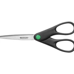 Scissors|Westcott Straight KleenEarth 7" Recycled Stainless Steel Standard Scissors, Pointed Tip, Black (44218)