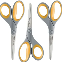 Scissors|Westcott Titanium Bonded 8" Titanium Multi-Purpose/Heavy Duty Scissor, Pointed Tip, Gray/Yellow, 3/Pack (17532)