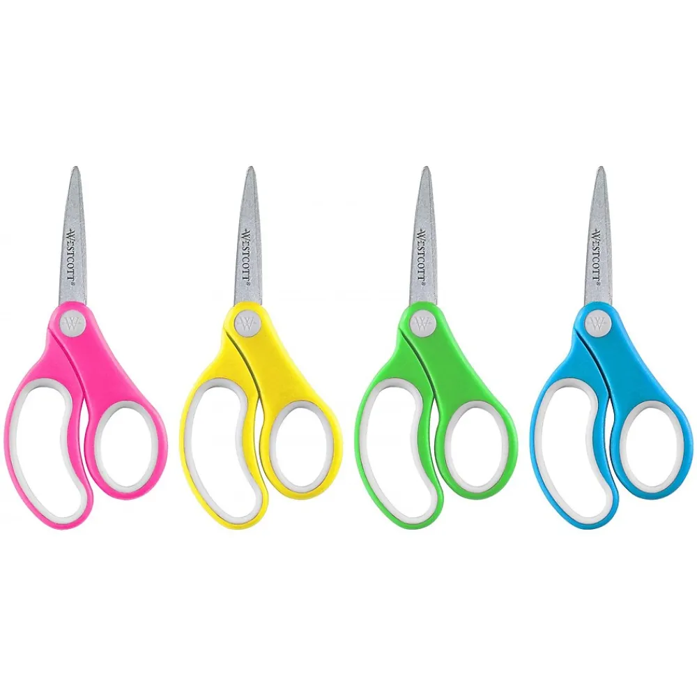 Scissors|Westcott United Junior 5" Stainless Steel Kid's Scissors, Pointed Tip, Assorted, 12/Pack (ACM15972)