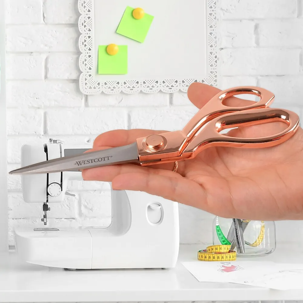 Scissors|Acme United Westcott® Vintage 8" Stainless Steel Heavy Duty Scissors, Pointed Tip, Rose Gold Finish (16968)