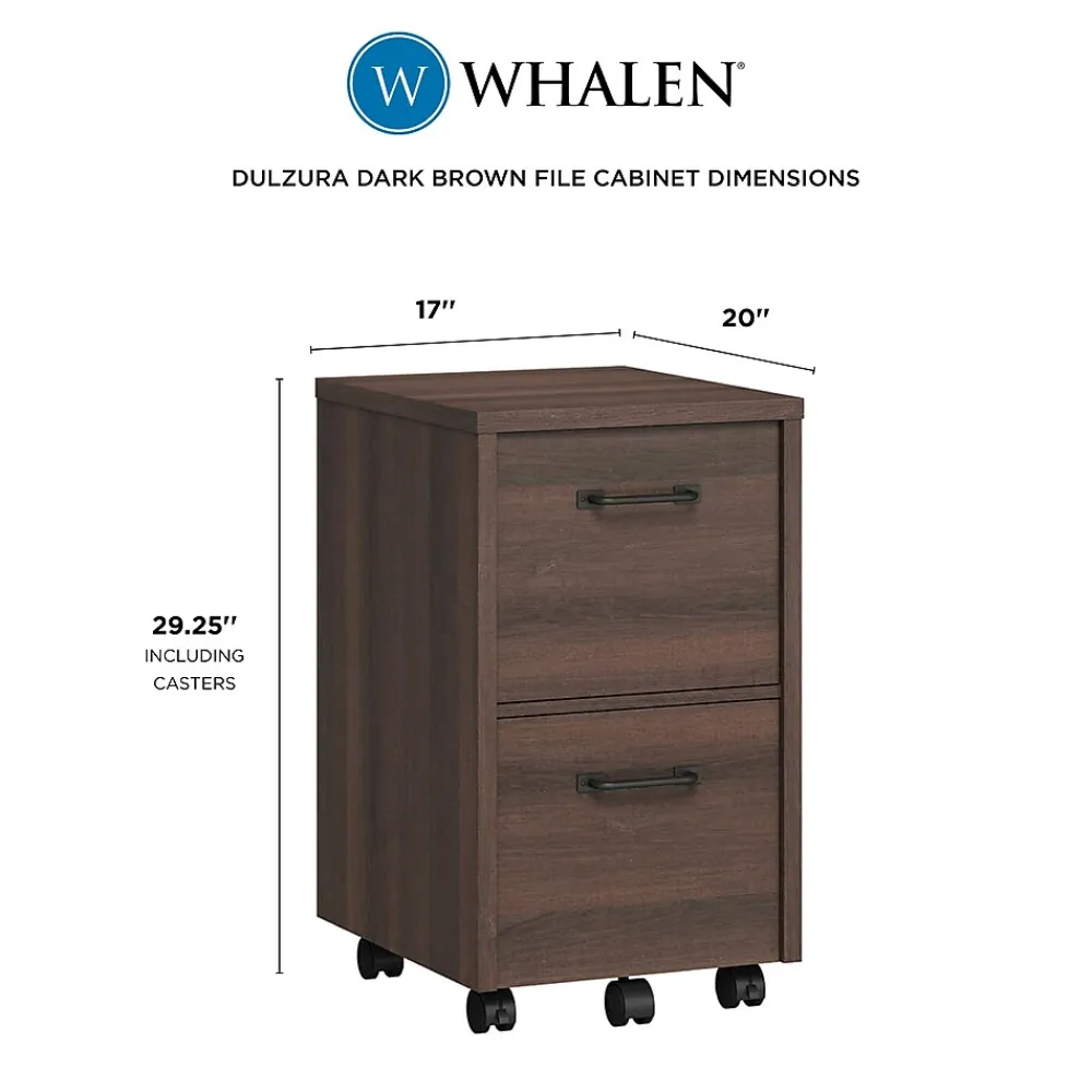 File Cabinets*Whalen Dulzura 2-Drawer Mobile Vertical File Cabinet, Letter/Legal Size, 29.25"H x 17"W x 20"D, Dark Brown (SPUS-DZMF-DBM)