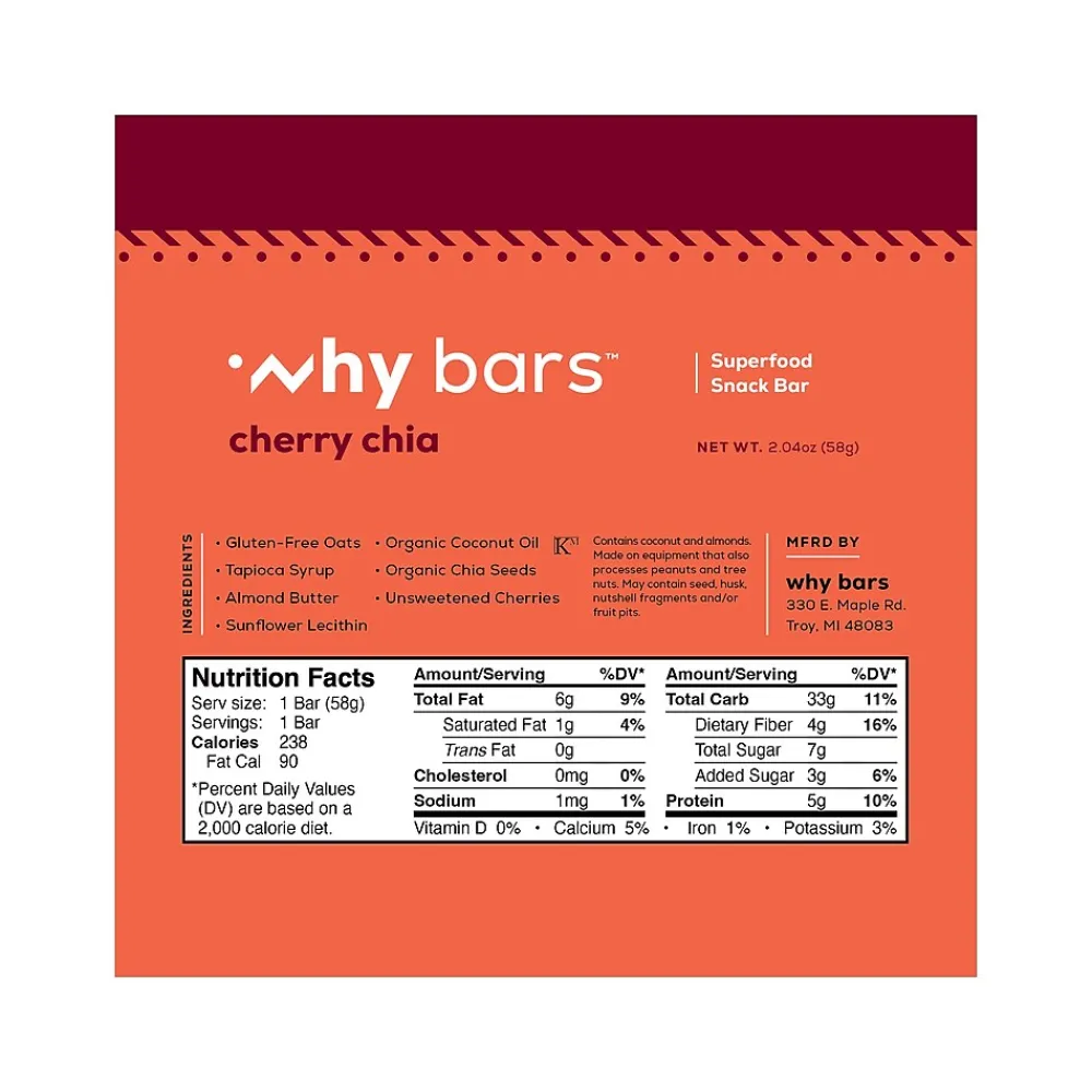Why Bars Gluten-Free Cherry Chia Superfood Energy Bar, 2.04 oz., 12 Bars/Box (WB4)