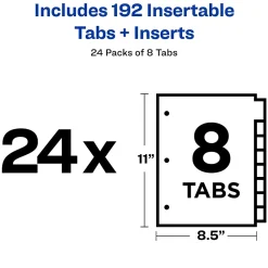 Dividers|Avery WorkSaver Insertable Tab Index Dividers, 8-Tab, 8-1/2 x 11, Clear, 24 Sets/Box