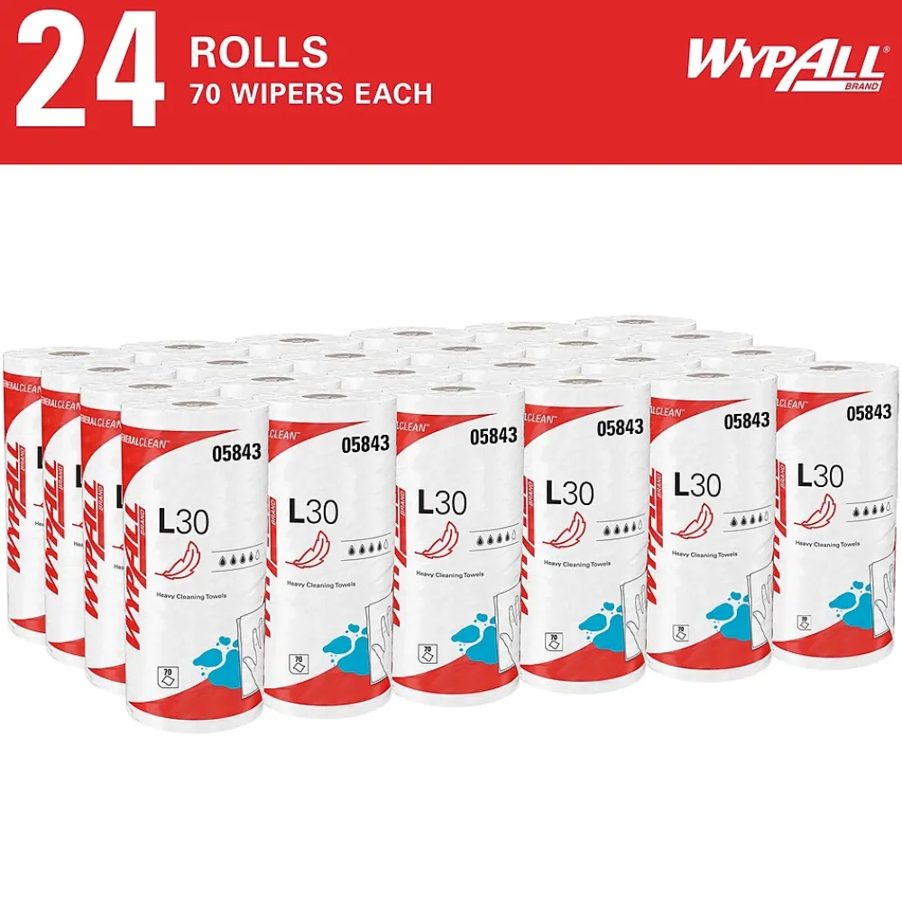 GeneralClean L30 Durable Fibers Cleaning Wipers, 11" x 10.4", White, 70 Sheets/Roll, 24/Carton (05843)<WypAll New