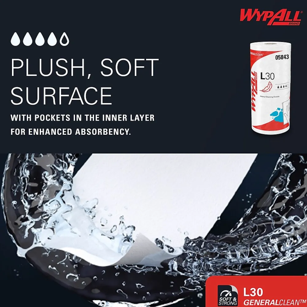 GeneralClean L30 Durable Fibers Cleaning Wipers, 11" x 10.4", White, 70 Sheets/Roll, 24/Carton (05843)<WypAll New